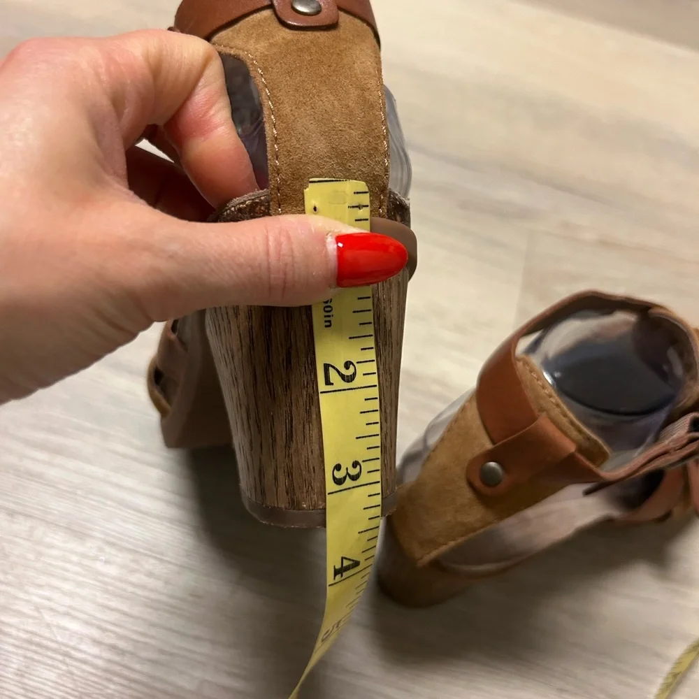 Dansko Sandals Dominique Tan Brown Women 40 US 9.5-10 Block Heel Leather Suede - Picture 12 of 13